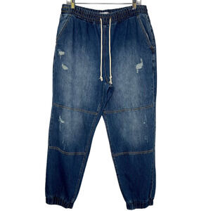 NWT Cello Women's Medium Wash Jeans Cargo Style Elastic Waistband/Leg Size XL